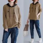 Long-sleeve Striped Hooded Top Yellow - One Size