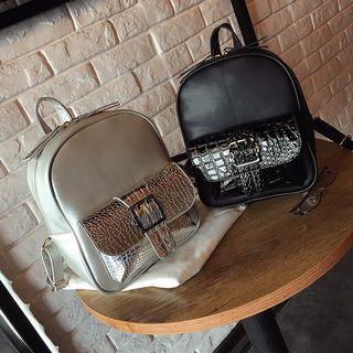 Metallic Panel Faux Leather Backpack