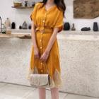 Set: Elbow-sleeve Top + Godet A-line Skirt