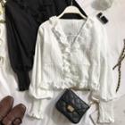Lantern-sleeve Ruffle Trim Top