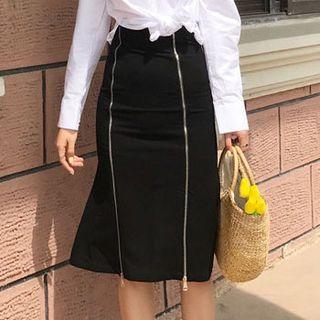 Zip Detail Midi Skirt