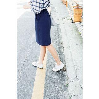 Band-waist Linen Blend Skirt