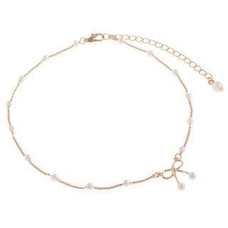 Faux Pearl Bow Choker Choker - Bow - One Size