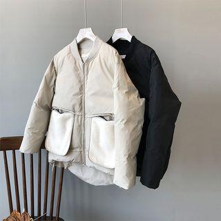 Faux Shearling-panel Padded Bomber Jacket