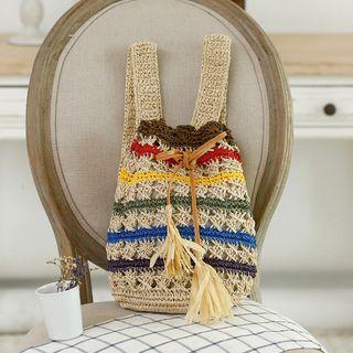 Color-block Drawstring Woven Backpack