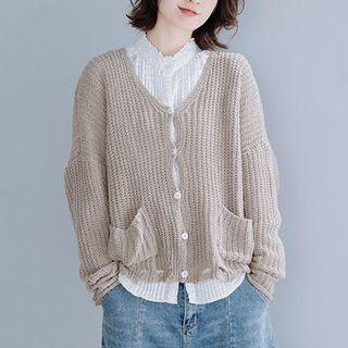 Pocketed Cardigan Dark Khaki - One Size