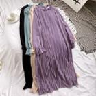 Long Sleeve Frilled Pleated Chiffon Dress