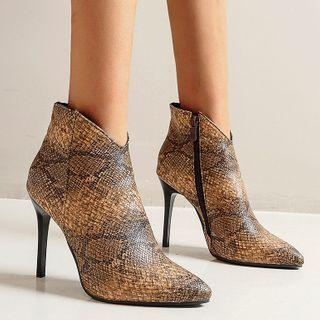 Stiletto Heel Snakeskin Print Ankle Boots
