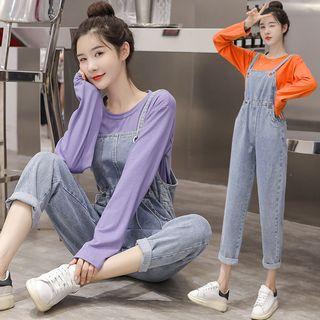 Long-sleeve T-shirt / Harem Denim Jumper Pants / Set