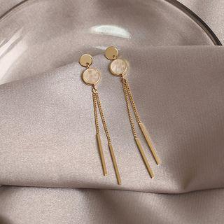 Shell Disc Alloy Bar Fringed Earring