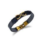 Fashion Vintage Plated Gold Infinity Symbol Black Leather Bracelet Golden - One Size