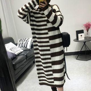 Striped Panel Long Sleeve Midi Knit Dress