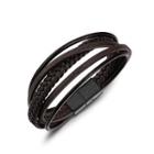Simple Fashion Braided Brown Leather Multilayer Bracelet Black - One Size