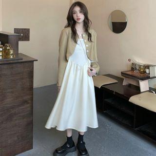Button Jacket / Strappy Midi A-line Dress