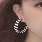 Striped Half-hoop Earring 1 Pair - Black & White - One Size