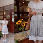 Capelet Smocked-waist Dotted Dress