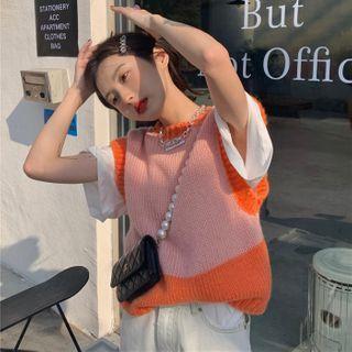 Contrast Trim Sweater Vest Orange & Pink - One Size