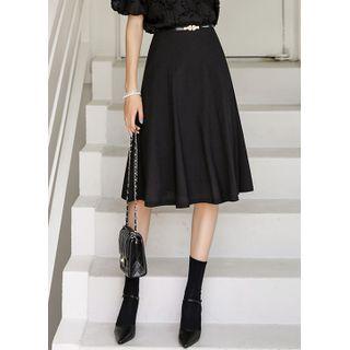 Basic High-waist Midi Flare Skirt