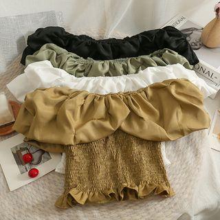Off-shoulder Ruffled Smocked Crop Top