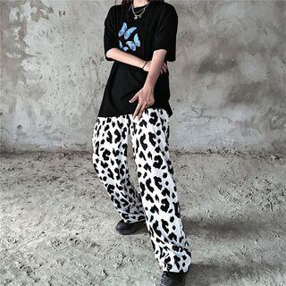 Cow-print High-waist Straight-cut Pants