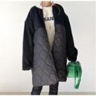 Faux Shearling Panel Long Jacket Black - One Size