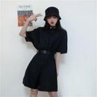 Short-sleeve Gather Waist Jumpsuit