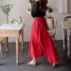 Band-waist A-line Maxi Skirt Red - One Size
