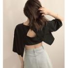 Open Back Cropped Elbow Sleeve T-shirt