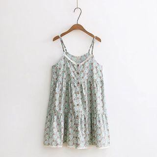 Floral Single-breasted Spaghetti Strap Dress