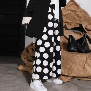 Dotted Chiffon Wide Leg Pants White Dot - Black - One Size