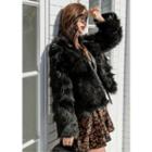 Faux-fur Overlay Faux-leather Moto Jacket