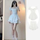 Set: Short-sleeve Mini A-line Dress + Mini A-line Skirt