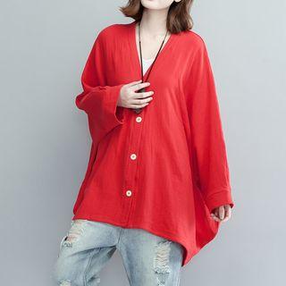 Plain V-neck Long Light Jacket