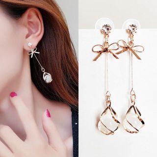 Rhinestone Alloy Bow Cat Eye Stone Dangle Earring 1 Pair - Silver Needle - Gold - One Size