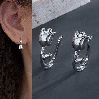 Flower Alloy Earring 1 Pc - Tulip - Silver - One Size