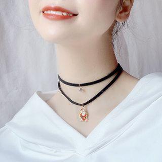 Alloy Christmas Santa Pendant Layered Choker Black - One Size