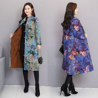 Floral Print Knot Buttoned Long Coat