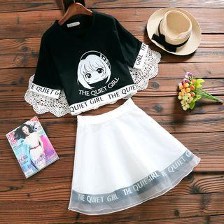 Set: Lettering Print Top + A-line Skirt