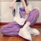 Elbow-sleeve Graphic Print T-shirt / Harem Pants