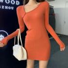 Long-sleeve Asymmetrical Mini Bodycon Dress