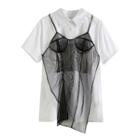 Set: Short-sleeve Shirt + Spaghetti Strap Mesh Top