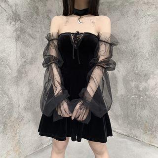 Off-shoulder Lace Up A-line Dress