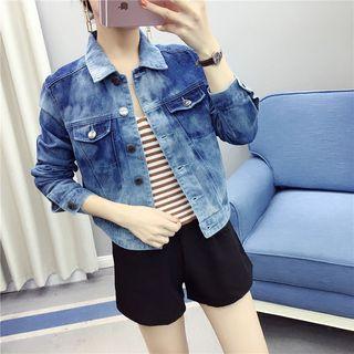 Long-sleeve Washed Button Denim Jacket