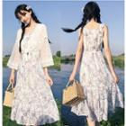 Floral Sleeveless Midi Dress / Light Jacket