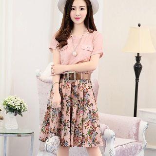 Set: T-shirt + Floral Skirt