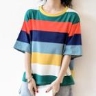 Rainbow Striped Elbow-sleeve T-shirt