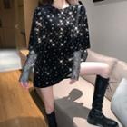 Mock Two-piece Sequined Long-sleeve Top Black - One Size