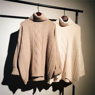 Turtleneck Cable-knit Dip-back Sweater