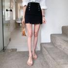 Button-front Slit-hem Mini Skirt
