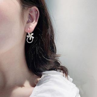 Rhinestone Flower Drop Earring 1 Pair - Silver Needle - As Shown In Figure - One Size